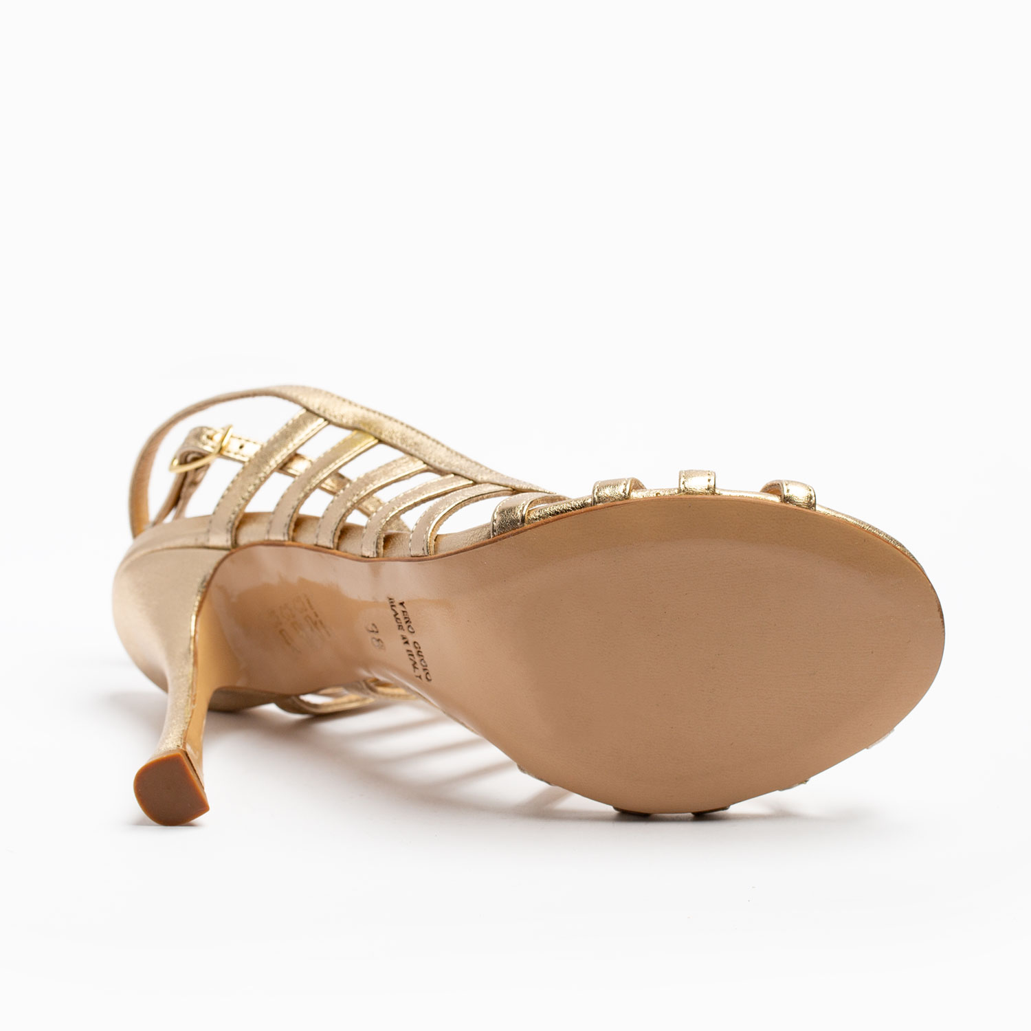 SANDALO CON TACCO IN PELLE LAMINATA - immagine 5