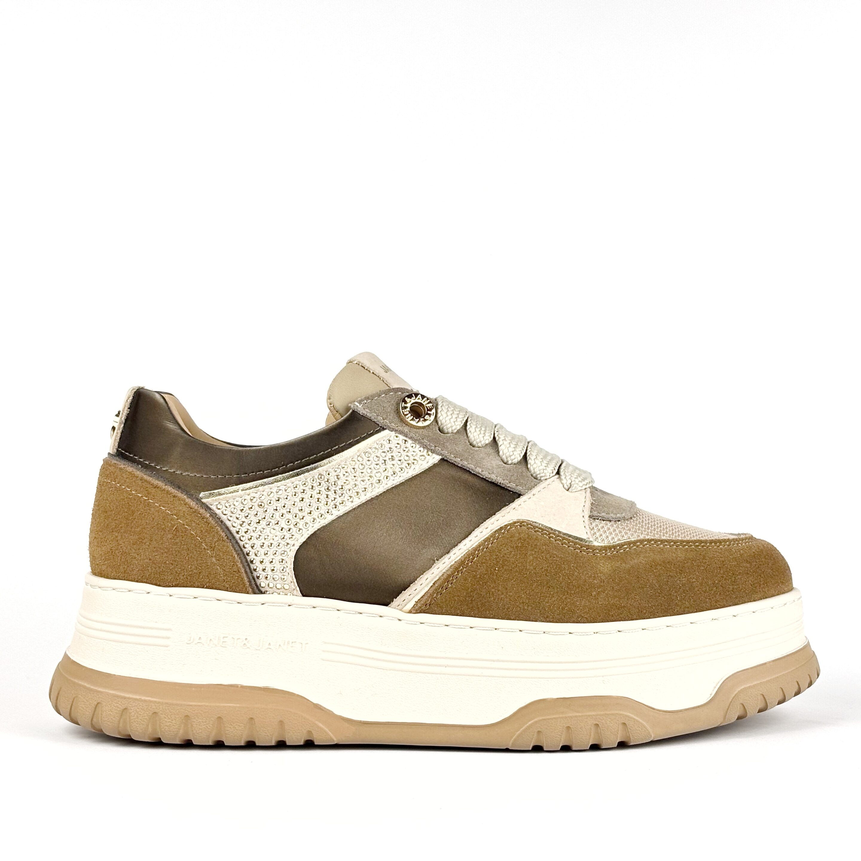 Sneaker Donna Janet & Janet Beige e Taupe con Suola Alta J421