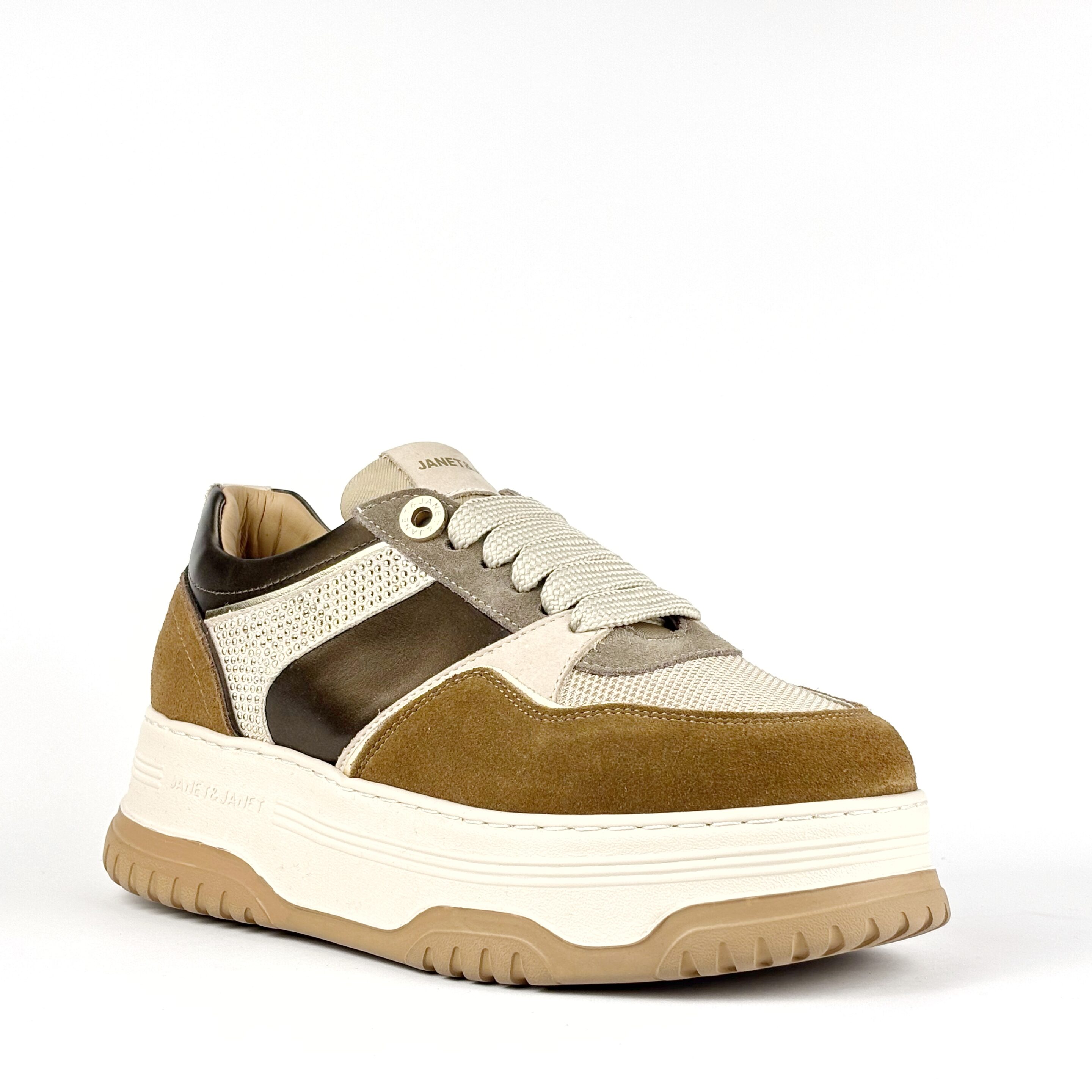 Sneaker Donna Janet & Janet Beige e Taupe con Suola Alta J421 - immagine 5