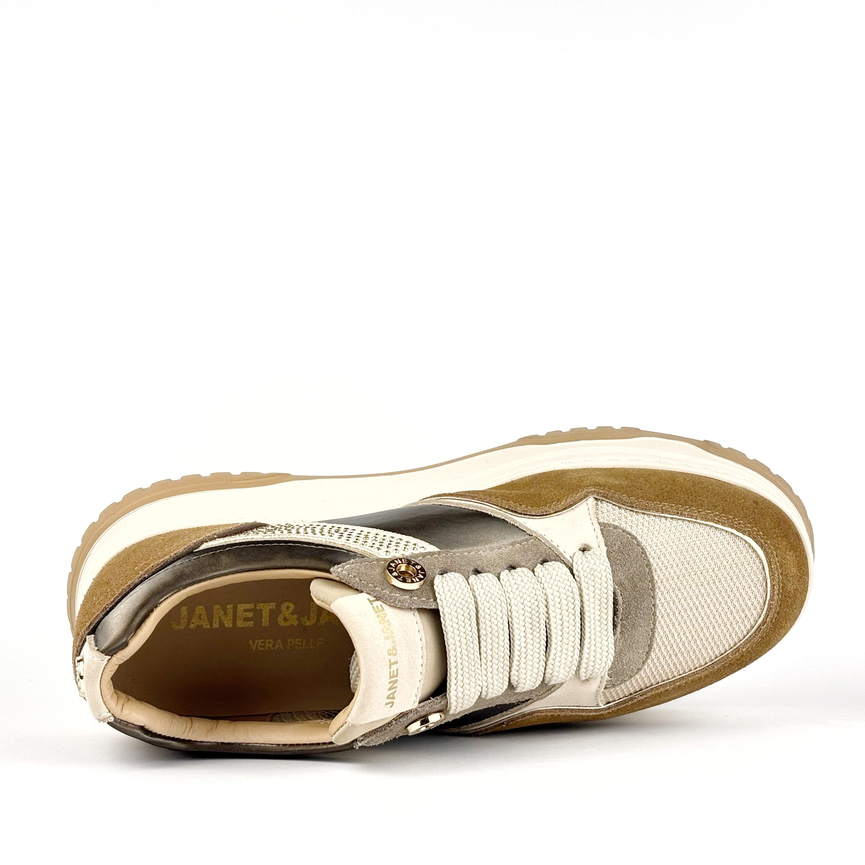 Sneaker Donna Janet & Janet Beige e Taupe con Suola Alta J421 - immagine 2