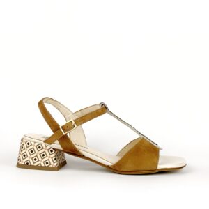 Sandalo in pelle bicolore con tacco largo a motivo geometrico MELLUSO k35579