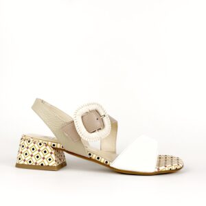 Sandalo in pelle bicolore con tacco largo a motivo geometrico MELLUSO k35572