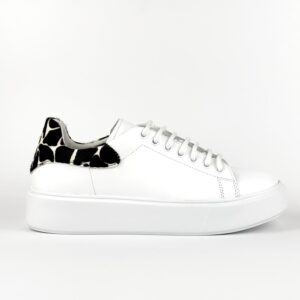 Sneakers Donna Frau in Pelle Bianca con Inserto Animalier  41B1