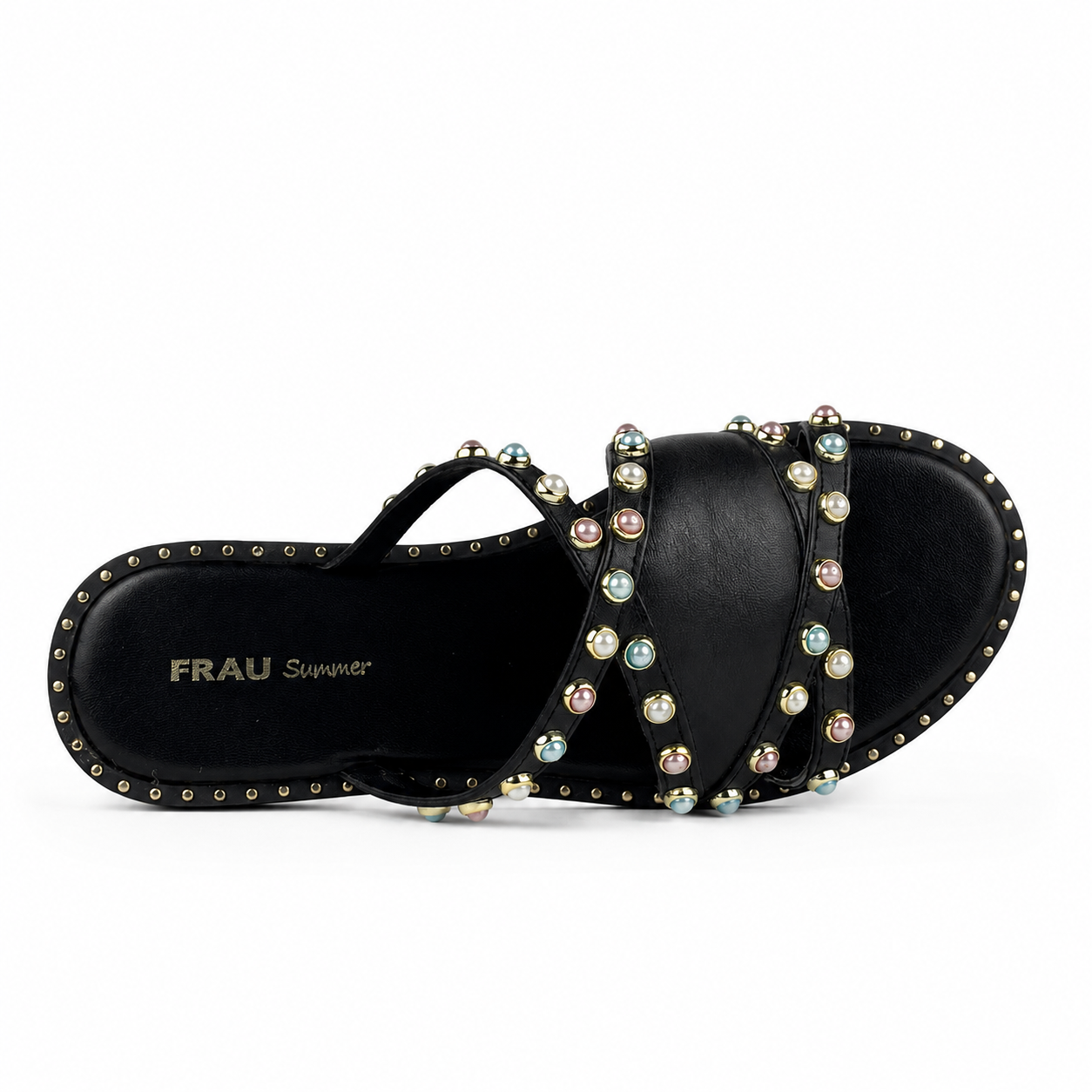 Sandalo Donna Frau Nero in Pelle con Perle Colorate – Art. 05V0 - immagine 2