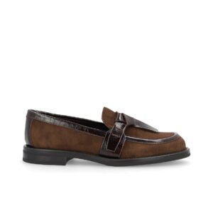Mocassini con cravattina in pelle scamosciata cacao   FRAU 90C8