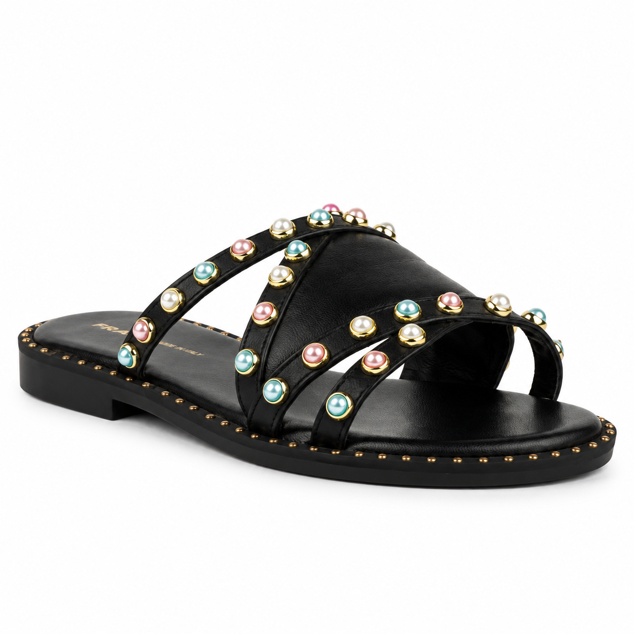 Sandalo Donna Frau Nero in Pelle con Perle Colorate – Art. 05V0 - immagine 5