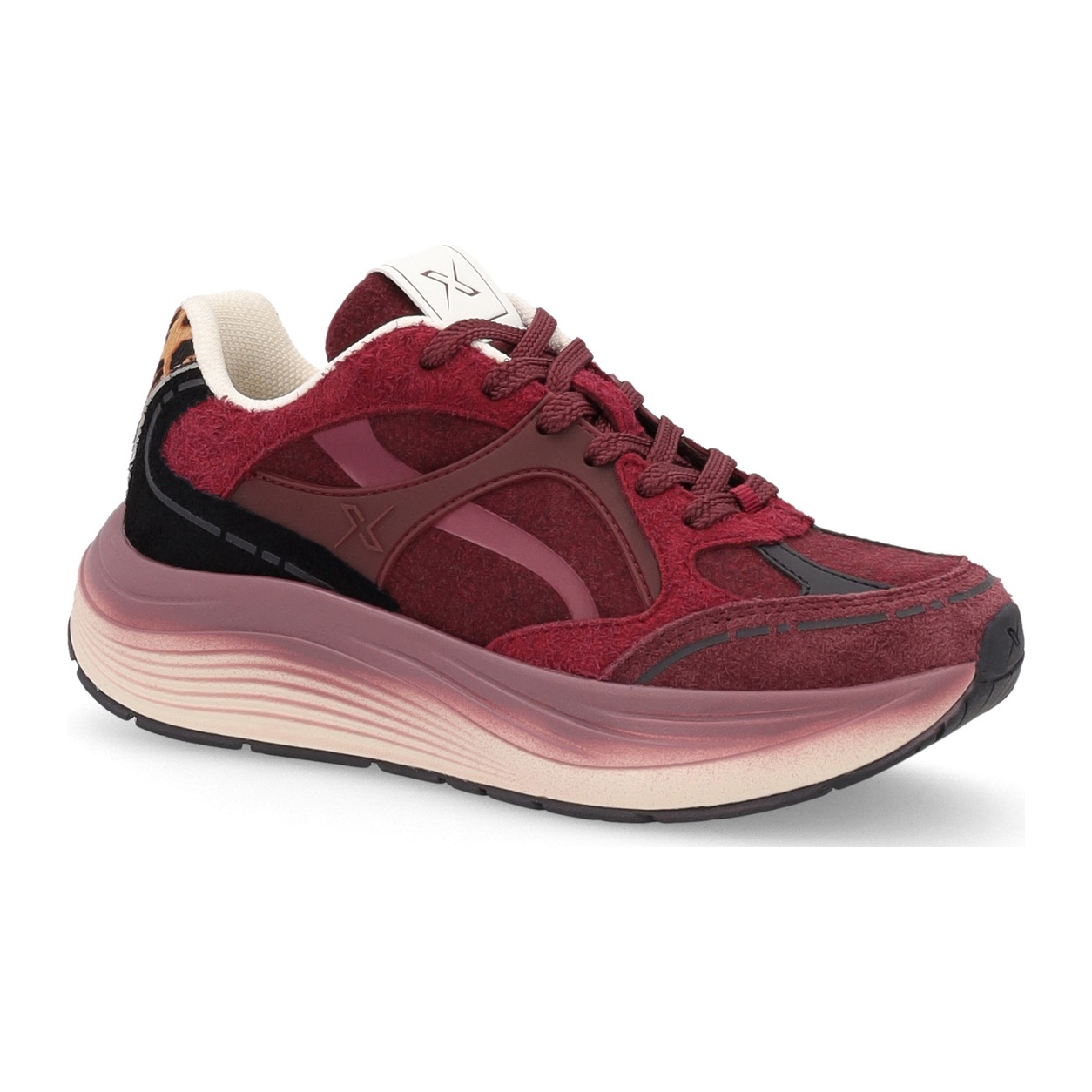 SNEAKERS DONNA BORDEAUX IN PELLE E TESSUTO STILE RUNNER FRAU CROSS HYBRID Art: AX577 - immagine 2